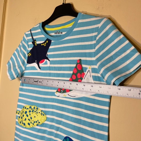 Boden Blue Striped Kids Shirt with Colorful Sea Creatures - Picture 5 of 13